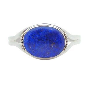 Vintage 925 Sterling Silver Southwestern 25 Carat Lapis Lazuli Cuff  Bracelet